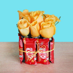 Sweet n Nice: A Gift Combo of 9 Yellow Roses, Square Glass Vase, and 8 KitKat Sweet n Nice: A Gift Combo of 9 Yellow Roses, Square Glass Vase, and 8 KitKat