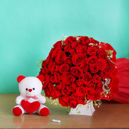 Tune of Love: A Gift Combo of 50 Red Roses and 6 Inch Teddy Tune of Love: A Gift Combo of 50 Red Roses and 6 Inch Teddy