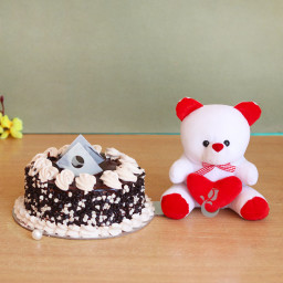 Love Factor: A Gift Combo of 0.5 Kg Chocolate Cake and 6 Inch Teddy Love Factor: A Gift Combo of 0.5 Kg Chocolate Cake and 6 Inch Teddy