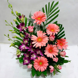 Pink Rose Basket for Father's Day - Impressive Blooming Basket Pink Rose Basket for Father's Day - Impressive Blooming Basket