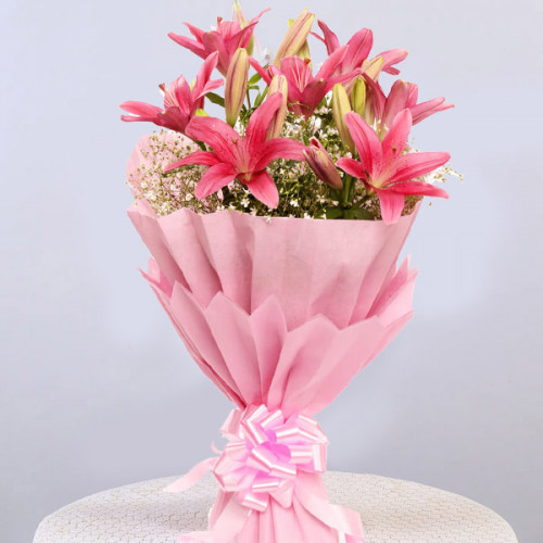 Pink Lilies Bouquet for Women's Day - Pretty Pink Lady