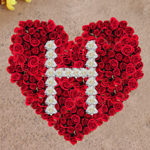 Red Rose Arrangement for Valentine's Day - Heart Shape Letter Bouquet
