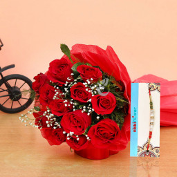 Red Rose Bouquet for Mother's Day - Sparkling Rakhi Combo