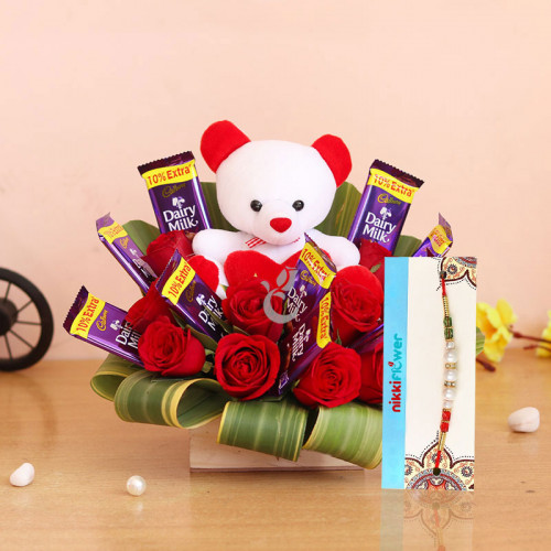 Red Rose Arrangement for Mother's Day - Flower-Teddy Rakhi Sensations