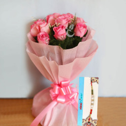 Pink Passion - 12 pink roses + One Rakhi