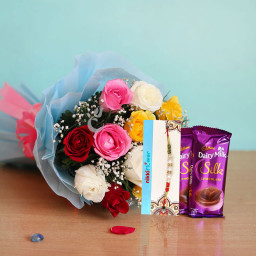 Gladden Chocolate Rakhi Pack - 12 mix roses and 2 dairy milk silk + One Rakhi