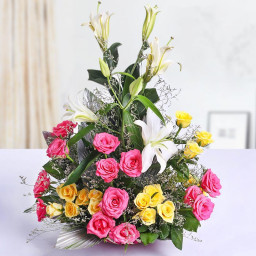 Yellow Rose Basket for Mother's Day - Feel The Flowers Yellow Rose Basket for Mother's Day - Feel The Flowers