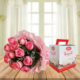 Ek Mitthi Si Yaad: A Gift Combo of 10 Pink Roses and 1 Kg Rasgulla Ek Mitthi Si Yaad: A Gift Combo of 10 Pink Roses and 1 Kg Rasgulla