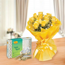 Kinship Special: A Gift Combo of 12 Yellow Roses and 0.25 Kg Kaju Katli Kinship Special: A Gift Combo of 12 Yellow Roses and 0.25 Kg Kaju Katli