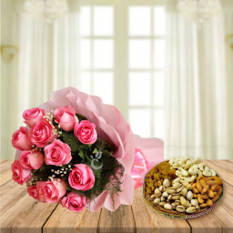 Pack Of Beauty & Health: A Gift Combo of 12 Pink Roses and 500 gm Mix Dry Fruit Plate Pack Of Beauty & Health: A Gift Combo of 12 Pink Roses and 500 gm Mix Dry Fruit Plate