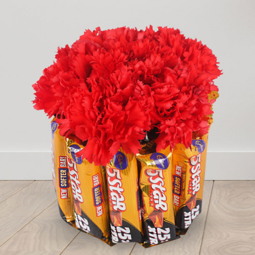 Red Carnation Bouquet for Mother's Day - Paired With Serenity