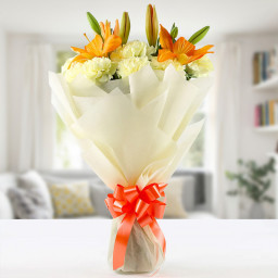 Yellow Lilies Bouquet for Valentine's Day - Ideally Woven Together Yellow Lilies Bouquet for Valentine's Day - Ideally Woven Together