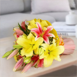 Yellow Lilies Bouquet for Valentine's Day - Tinted With Love Yellow Lilies Bouquet for Valentine's Day - Tinted With Love
