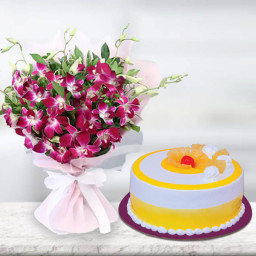 Dazzlingly In Love: A Gift Combo of 6 Purple Orchids and 0.5 kg Fruity Pineapple Cake Dazzlingly In Love: A Gift Combo of 6 Purple Orchids and 0.5 kg Fruity Pineapple Cake