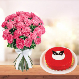 Chic Love Munch: A Gift Combo of 15 Pink Carnations and 0.5 kg Magical Red Velvet Cake Chic Love Munch: A Gift Combo of 15 Pink Carnations and 0.5 kg Magical Red Velvet Cake
