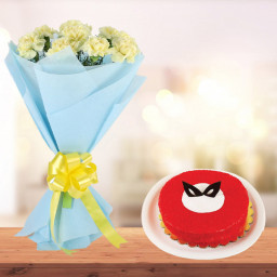 Adoring Diary: A Gift Combo of 10 Yellow Carnations and 0.5 kg Magical Red Velvet Cake Adoring Diary: A Gift Combo of 10 Yellow Carnations and 0.5 kg Magical Red Velvet Cake