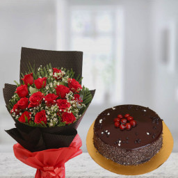 Truffled Bundle: A Gift Combo of 15 Red Roses and 0.5 kg Chocolate Truffle Cake Truffled Bundle: A Gift Combo of 15 Red Roses and 0.5 kg Chocolate Truffle Cake