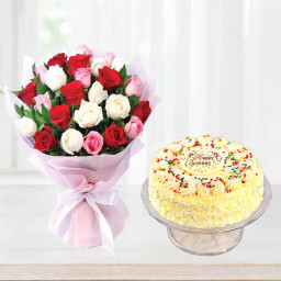 Sweetheart Clup: A Gift Combo of 24 Mixed Roses and 0.5 kg Butterscotch Cake Sweetheart Clup: A Gift Combo of 24 Mixed Roses and 0.5 kg Butterscotch Cake