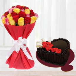 Love Language: A Gift Combo of 30 Mix Rose Bouquet and 0.5 kg Heart-Shaped Truffle Cream Cake Love Language: A Gift Combo of 30 Mix Rose Bouquet and 0.5 kg Heart-Shaped Truffle Cream Cake