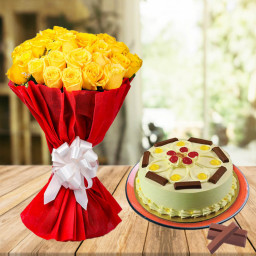 Shining At its Best: A Gift Combo of 50 Yellow Roses and 0.5 kg KitKat Butterscotch Cake Shining At its Best: A Gift Combo of 50 Yellow Roses and 0.5 kg KitKat Butterscotch Cake