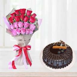 Walk Of Love: A Gift Combo of 10 Red Roses, 10 Pink Roses and 0.5 kg Chocolate Cake Walk Of Love: A Gift Combo of 10 Red Roses, 10 Pink Roses and 0.5 kg Chocolate Cake
