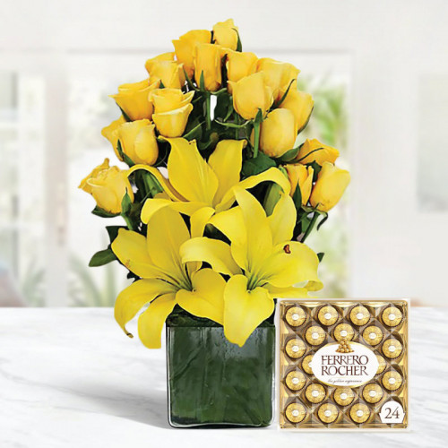 Lilies, Roses with Ferrero Rocher 