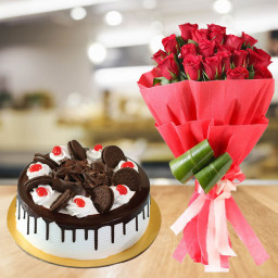 Every Celebration's Craving: A Gift Combo of 20 Red Roses and 0.5 kg Black Forest Oreo Cake Every Celebration's Craving: A Gift Combo of 20 Red Roses and 0.5 kg Black Forest Oreo Cake