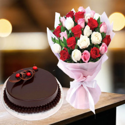 Especially For You: A Gift Combo of 24 Mixed Roses with Chocolate Cake Especially For You: A Gift Combo of 24 Mixed Roses with Chocolate Cake