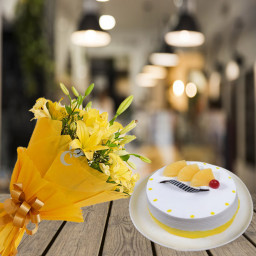 Love Therapy: A Gift Combo of 6 Yellow Lilies and 0.5 kg Pineapple Cream Cake Love Therapy: A Gift Combo of 6 Yellow Lilies and 0.5 kg Pineapple Cream Cake
