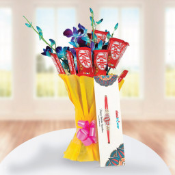 Blue Orchid Arrangement for Father's Day - Rakhi with KitKat Bouquet