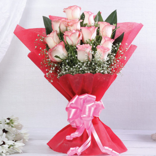 Red Rose Bouquet for Valentine's Day - Pink Elegance
