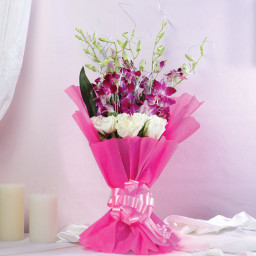 White Rose Bouquet for Mother's Day - Purple Majesty