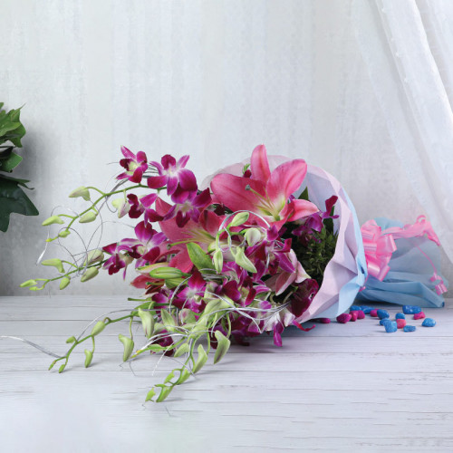 Pink Orchid Bouquet for Mother's Day - Pastel Dream