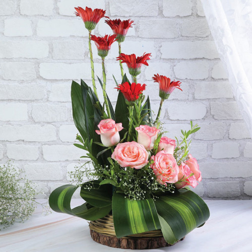 Pink Rose Basket for Valentine's Day - Rosy Radiance