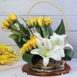 Yellow Rose Basket for Women's Day - Golden Lily Symphony Yellow Rose Basket for Women's Day - Golden Lily Symphony