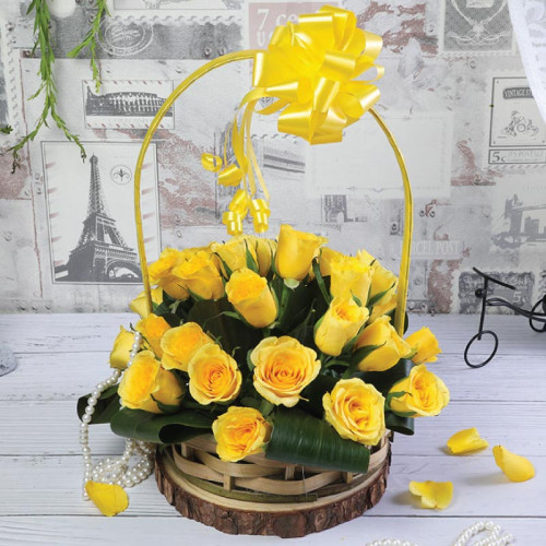 Yellow Rose Basket for Mother's Day - Golden Elegance