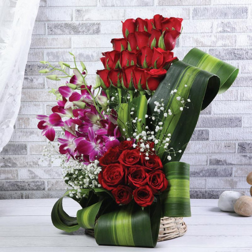 Red Rose Basket for Father's Day - Crimson Harmony
