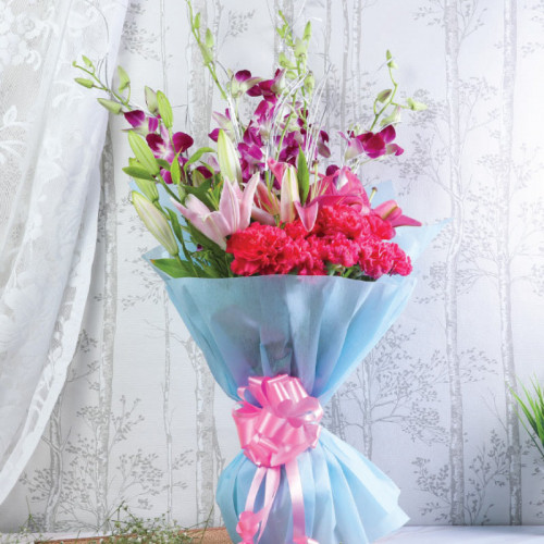 Pink Orchid Bouquet for Valentine's Day - Pastel Harmony