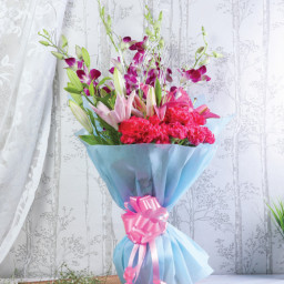 Pink Orchid Bouquet for Valentine's Day - Pastel Harmony