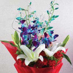Red Orchid Bouquet for Women's Day - Crimson Serenity