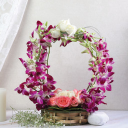 White Rose Basket for Father's Day - Pastel Blossom Harmony