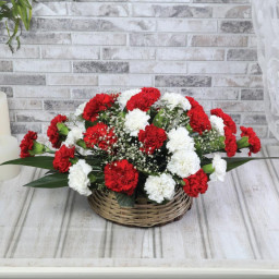 Red Carnation Basket for Father's Day - Crimson and Snow Basket