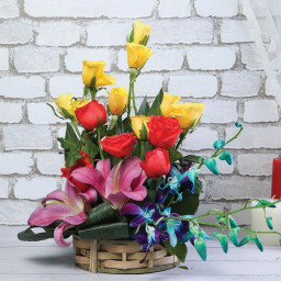 Yellow Rose Basket for Valentine's Day - Sunny Citrus Medley Yellow Rose Basket for Valentine's Day - Sunny Citrus Medley