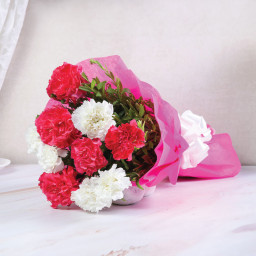 White Carnation Bouquet for Women's Day - Pastel Petal Harmony White Carnation Bouquet for Women's Day - Pastel Petal Harmony