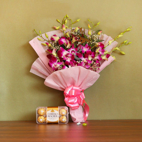 Pink Orchid Bouquet for Women's Day - Best Dad Ever