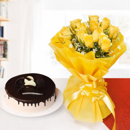 Eternal Beauty: A Gift Combo of 10 yellow roses and 0.5 kg chocolate cake