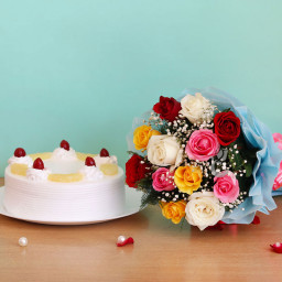 Sweet Treat: A Gift Combo of 12 mix roses and 0.5 kg pineapple cake Sweet Treat: A Gift Combo of 12 mix roses and 0.5 kg pineapple cake