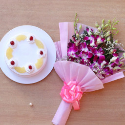 More the Merrier: A Gift Combo of 6 purple orchids and 0.5 kg pineapple cake More the Merrier: A Gift Combo of 6 purple orchids and 0.5 kg pineapple cake