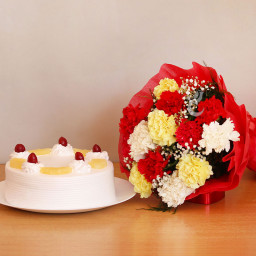 Beyond Horizons: A Gift Combo of 8 mix carnations and 0.5 kg pineapple cake Beyond Horizons: A Gift Combo of 8 mix carnations and 0.5 kg pineapple cake