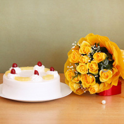 Heartful Wishes: A Gift Combo of 10 yellow roses and 0.5 kg pineapple cake Heartful Wishes: A Gift Combo of 10 yellow roses and 0.5 kg pineapple cake